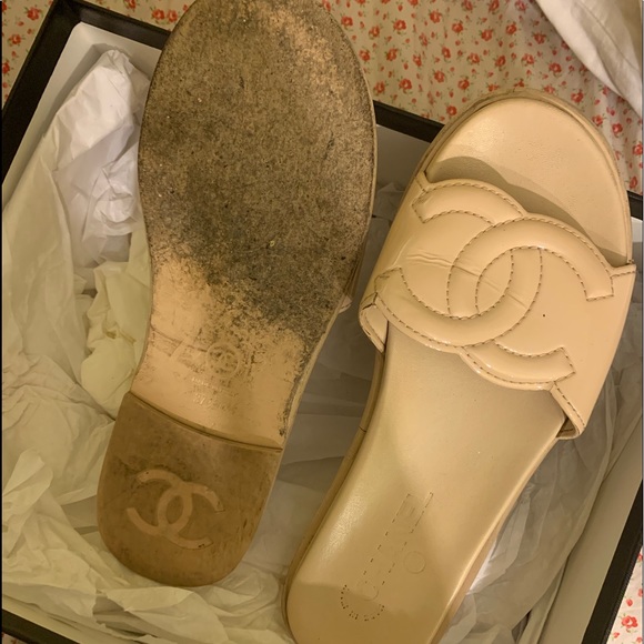 chanel tan slides